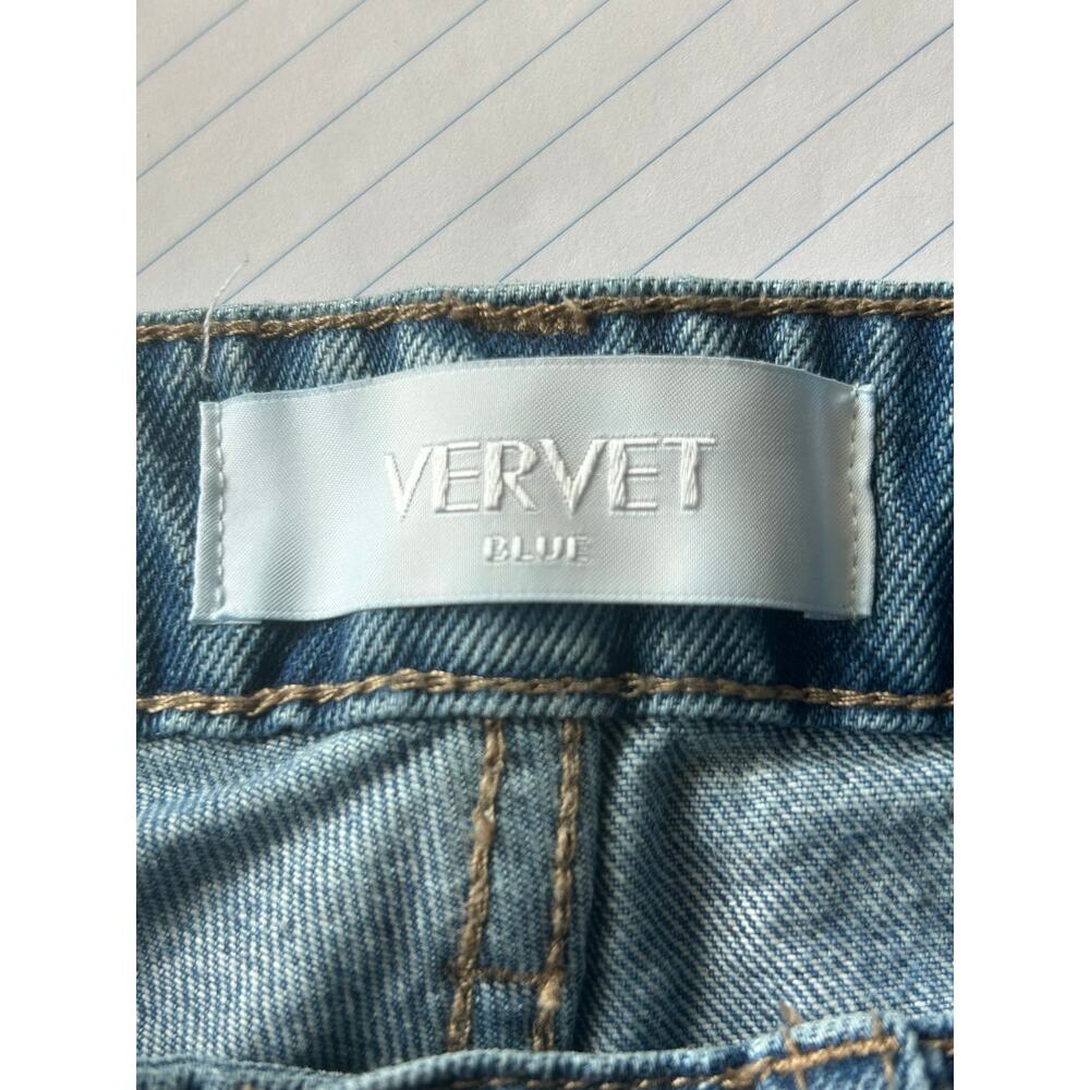 Vervet Blue high-rise fit medium blue wash crop straight-leg uneven raw hem 25 - Picture 4 of 8